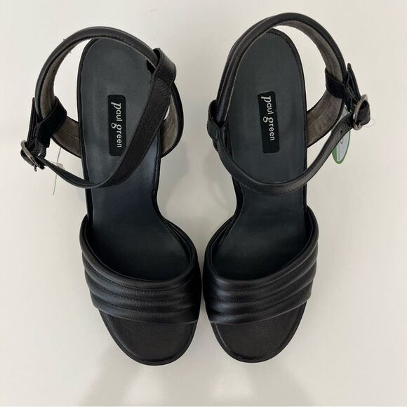PAUL GREEN Leslie Platform Sandal In Black Leather Size 8.5 NEW - Picture 5 of 14